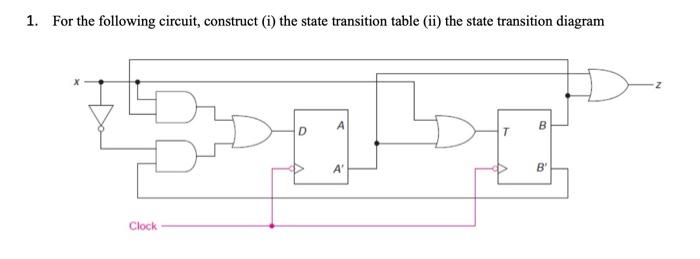 Solved 1. For the following circuit, construct (i) the state | Chegg.com