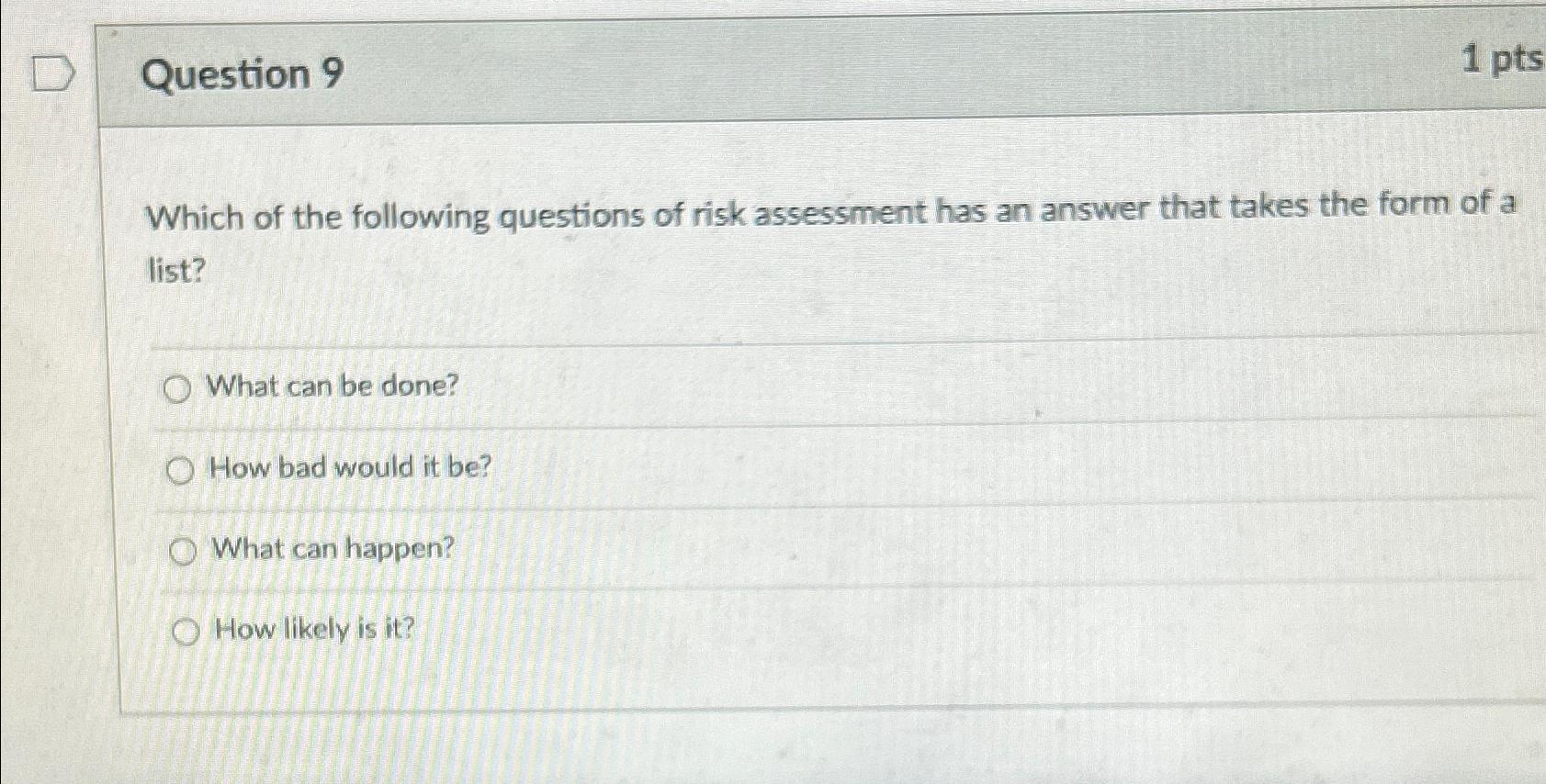 Solved Question 91ptsWhich of the following questions of | Chegg.com