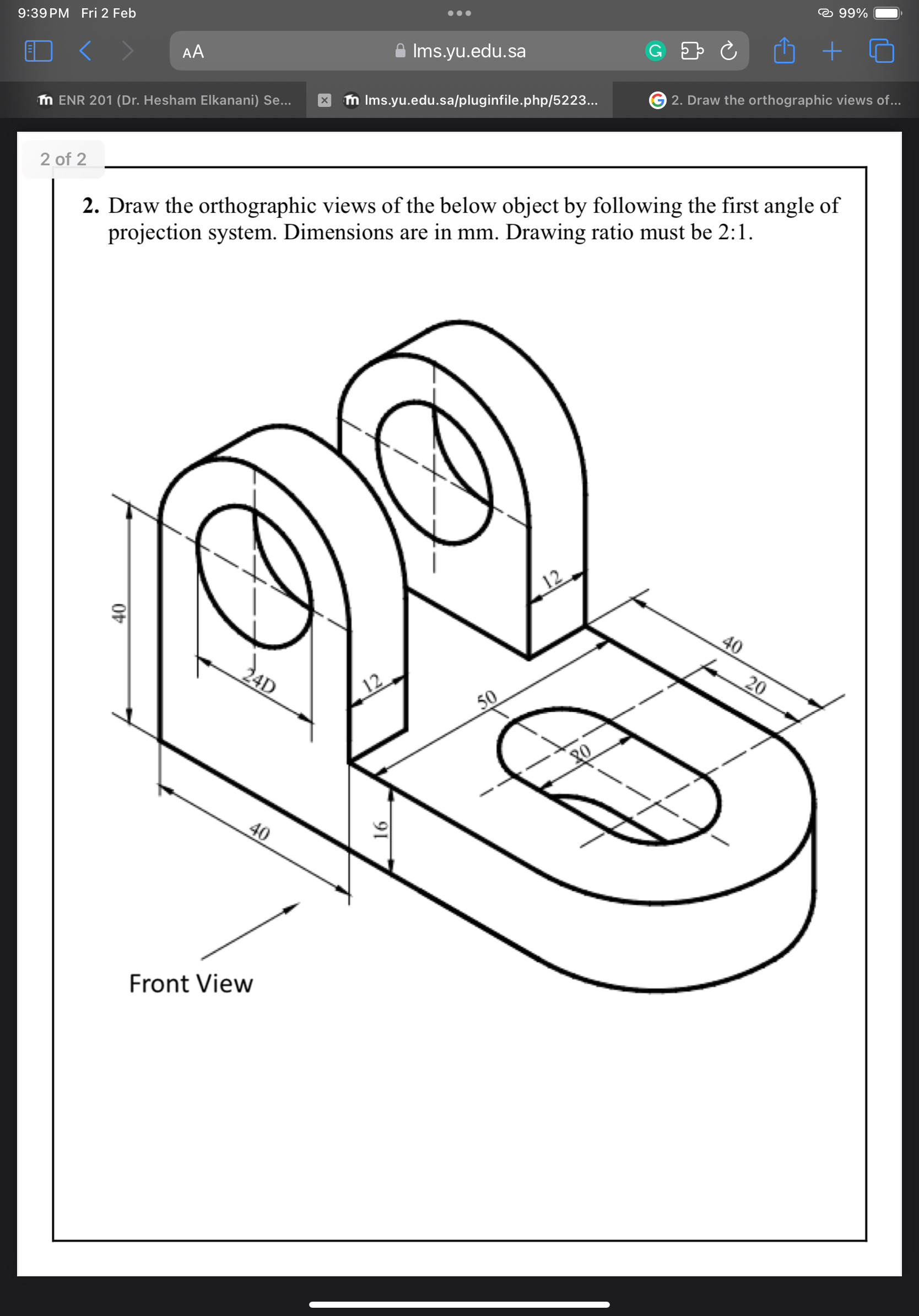 .G 2. ﻿Draw the orthographic 2. ﻿Draw the | Chegg.com
