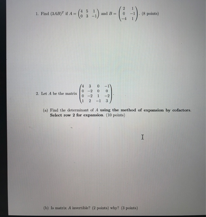 Solved 1 Find 3ab If A 03 And B 8 Points 4 2 Chegg Com