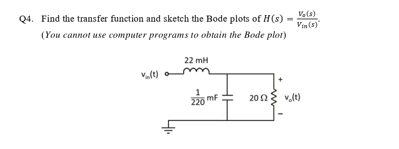 Solved Q4. ﻿Find the transfer function and sketch the Bode | Chegg.com