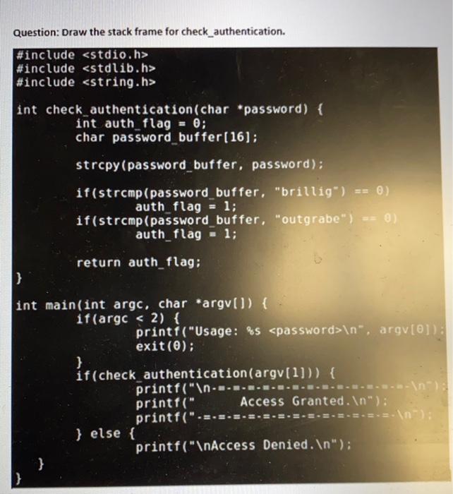 Solved Question: Draw the stack frame for | Chegg.com