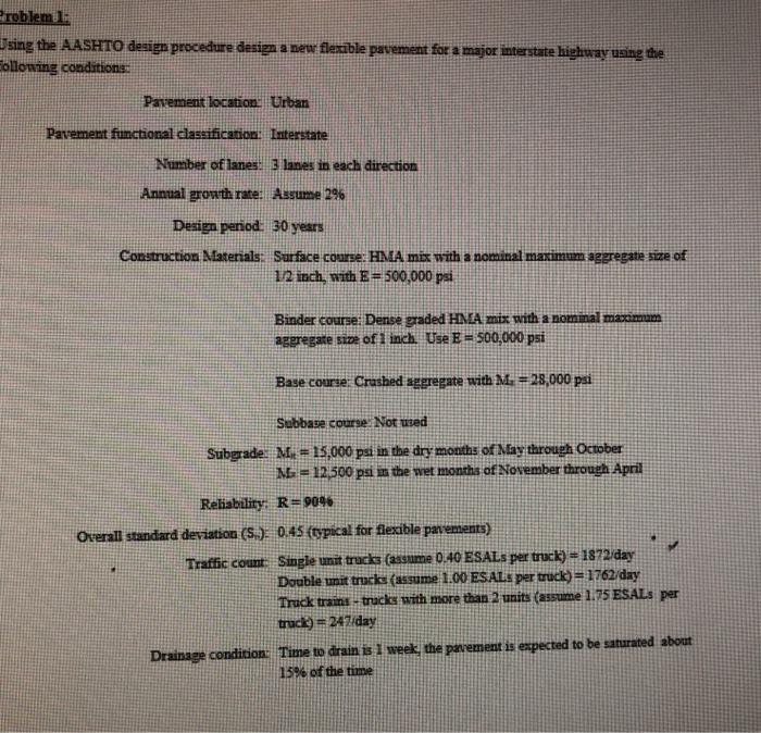 Solved Problem 1 sing the AASHTO design procedure design a | Chegg.com
