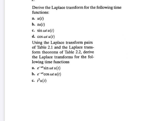 Solved Derive The Laplace Transform For The Following Tim Chegg Com