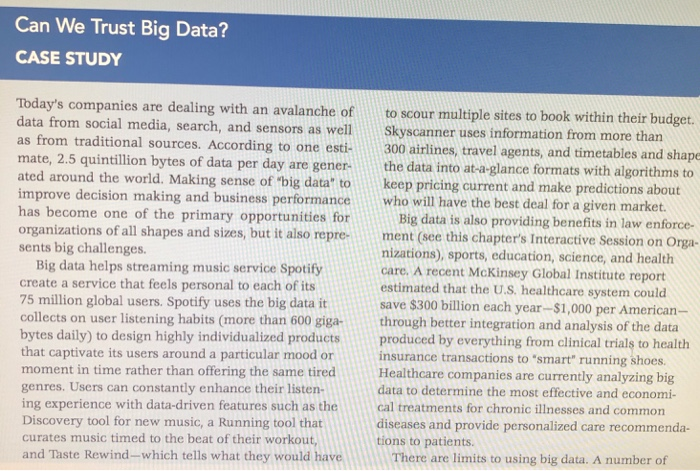 Can We Trust Big Data Case Study Today S Panies Chegg 