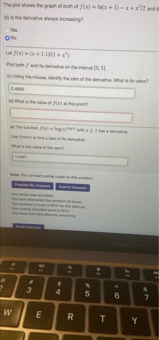 Solved The plot shows the graph of both of f(x) = In(x + 1) | Chegg.com