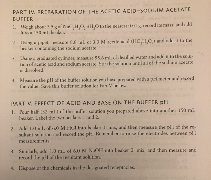 Solved PART V. EFFECT OF ACID AND BASE ON THE BUFFER PH PH | Chegg.com