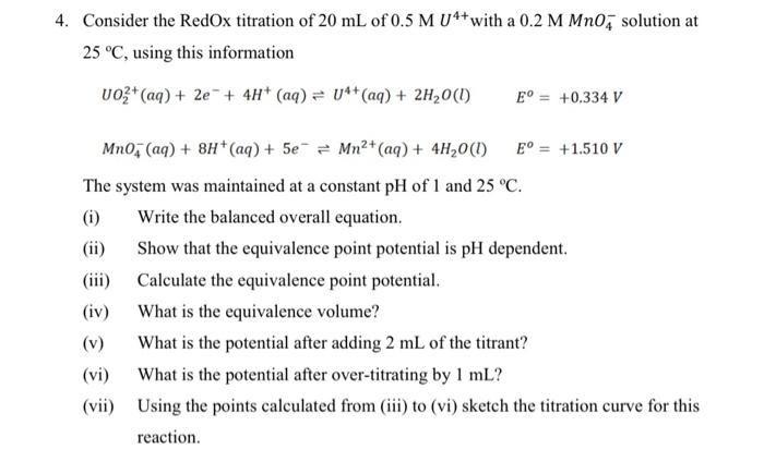 Solved Consider The Redox Titration Of Ml Of Mu With Chegg Com