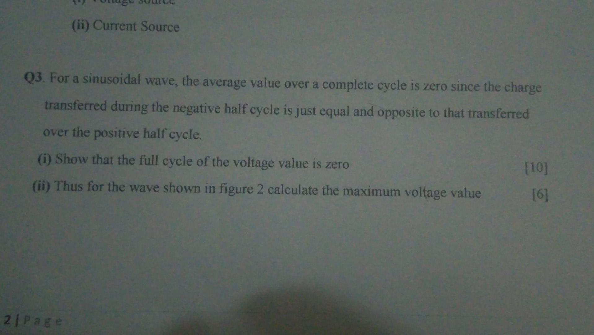 determine the average value of sinusoidal current in one complete cycle