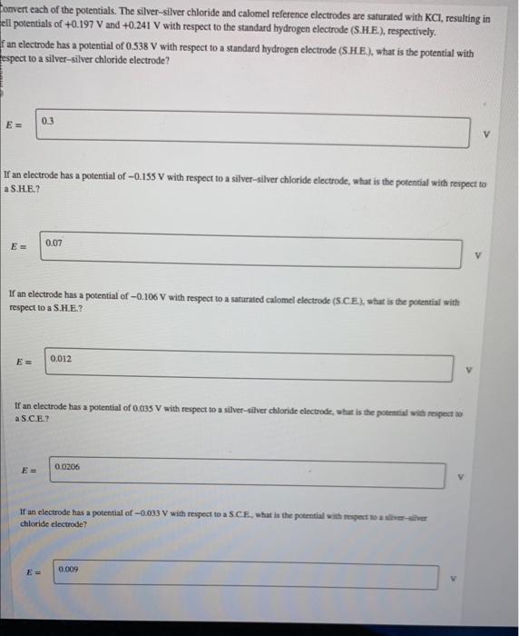 Solved Convert each of the potentials. The silversilver
