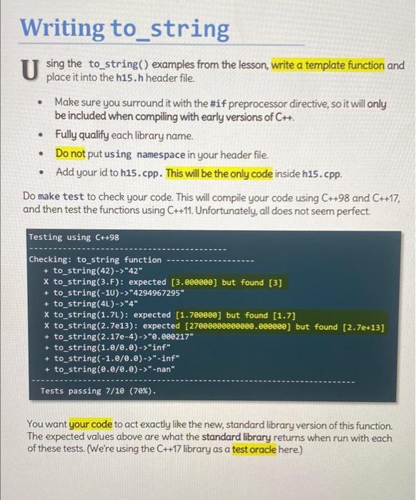 Writing to_string U sing the to_string() examples | Chegg.com