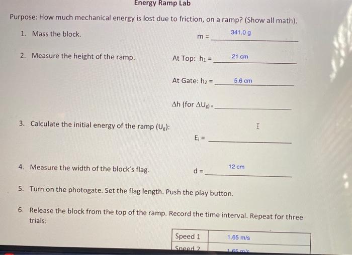 Solved Energy Ramp Lab Purpose: How much mechanical energy | Chegg.com