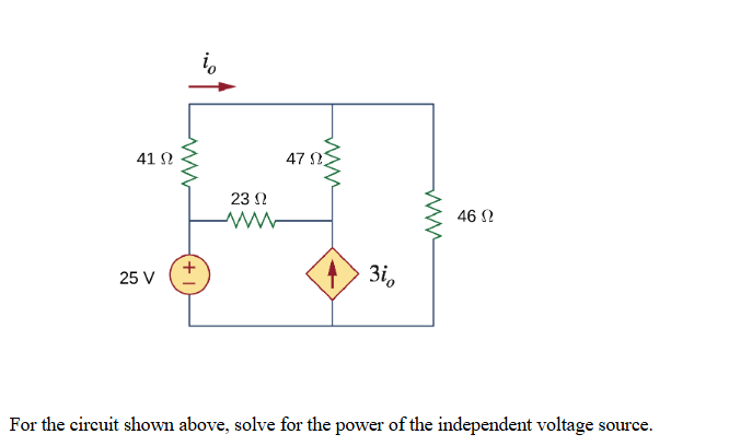 Solved For the circuit shown above, solve for the power of | Chegg.com