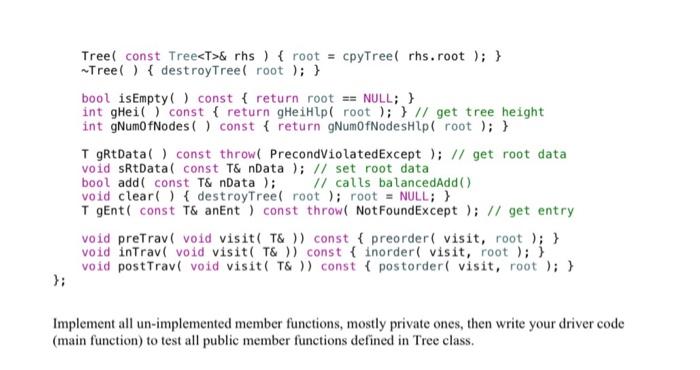 Solved Given classes of BNode, Tree and two excptions as | Chegg.com