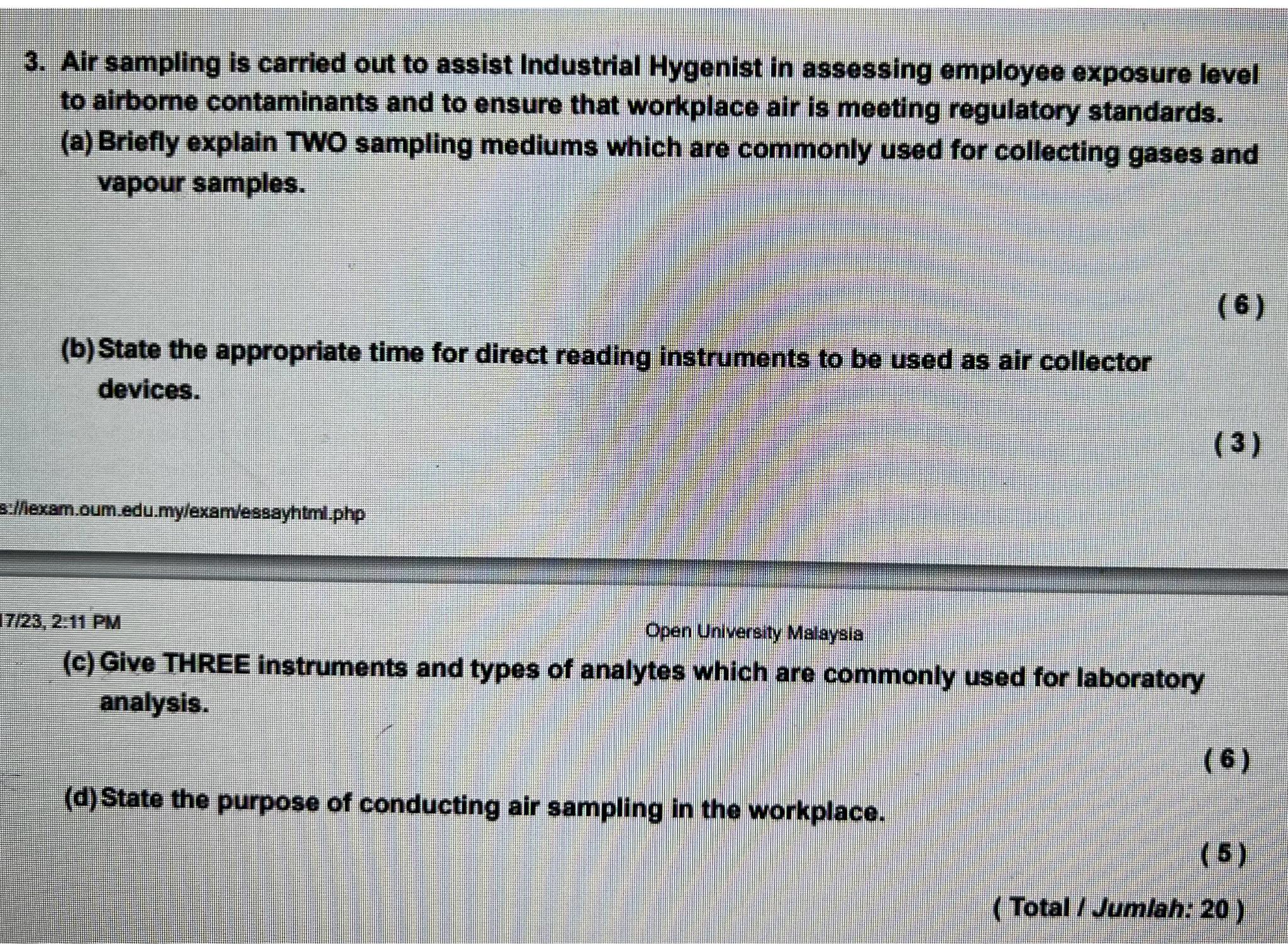 Solved Air sampling is carried out to assist Industrial