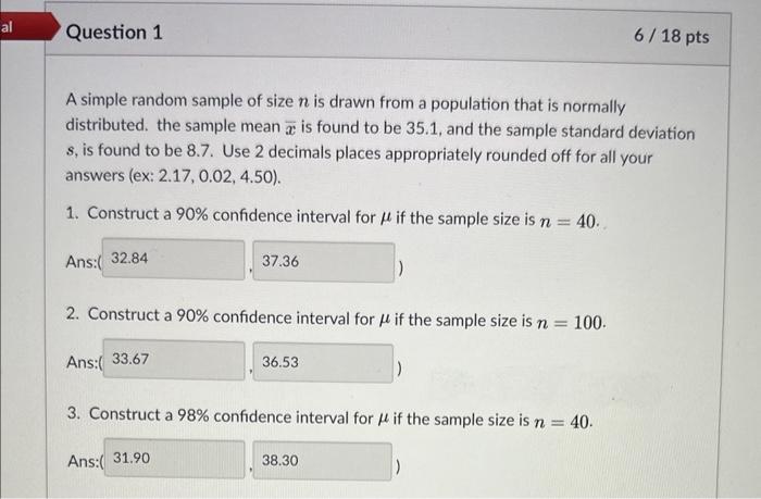 Solved A simple random sample of size n is drawn from a | Chegg.com