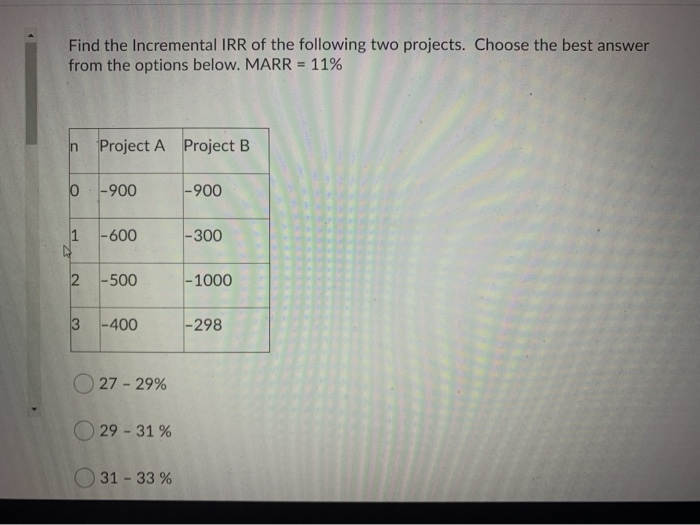 Solved Find the Incremental IRR of the following two | Chegg.com