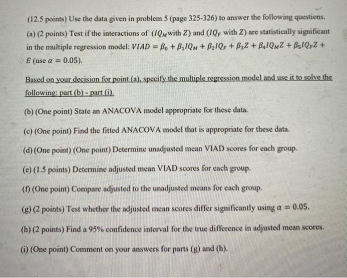 (12.5 points) Use the data given in problem 5 (page | Chegg.com