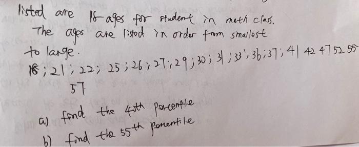 Solved listed are is ages for student in math class. The | Chegg.com