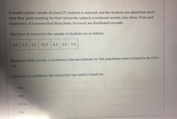 Solved A simple random sample of seven (7) students is | Chegg.com