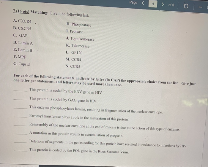 Solved Page 4 Of 5 7 16 Pts Matching Given The Chegg Com