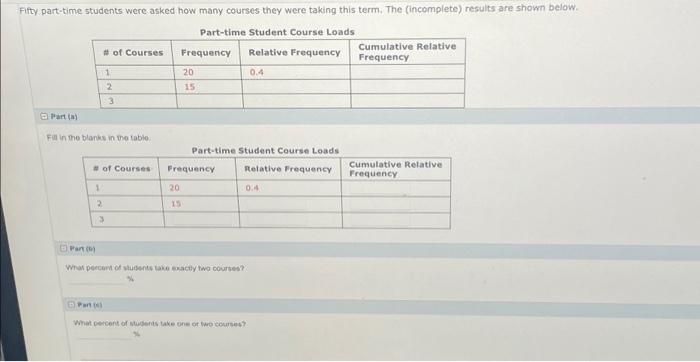 Solved Fifty part-time students were asked how many courses | Chegg.com