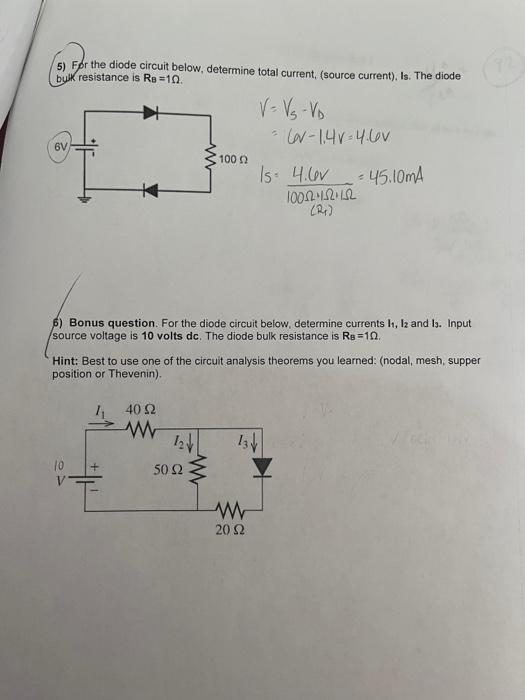Solved 5) For the diode circuit below, determine total | Chegg.com
