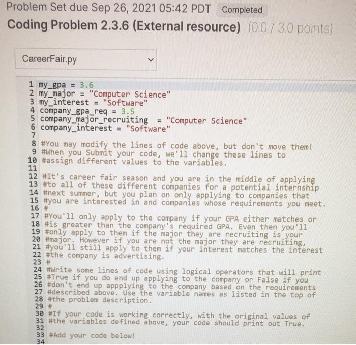 Solved Problem Set due Sep 26, 2021 05:42 PDT Completed | Chegg.com