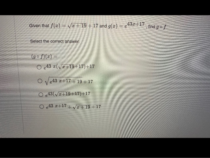 Solved Given That F X X 19 17 And G X 430 17 Chegg Com