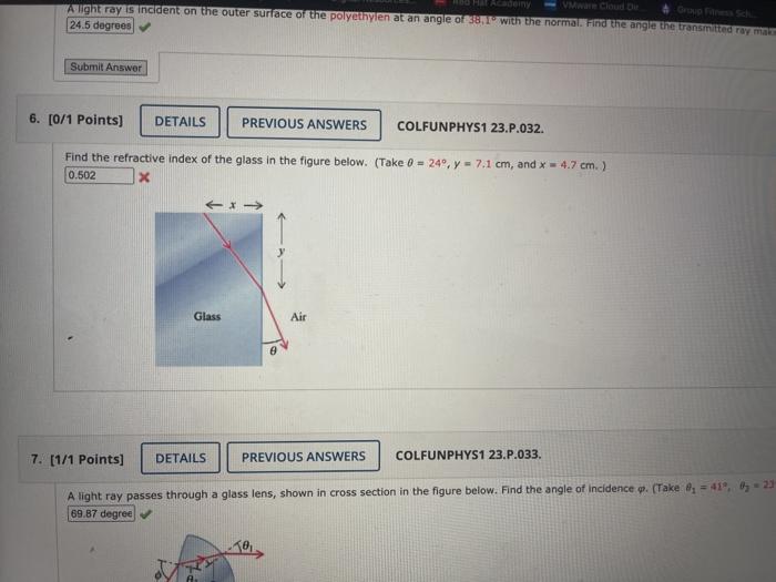 Solved DIY A light ray is incident on the outer surface of | Chegg.com