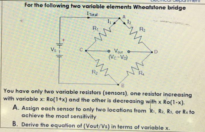 Solved For the following two variable elements Wheatstone | Chegg.com