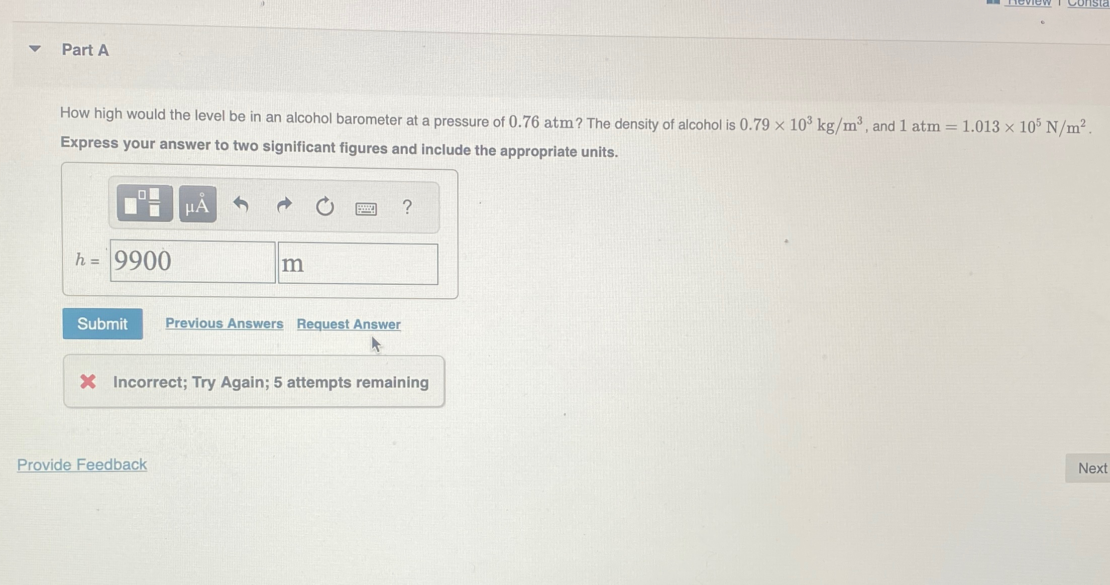 Solved Part AHow high would the level be in an alcohol | Chegg.com