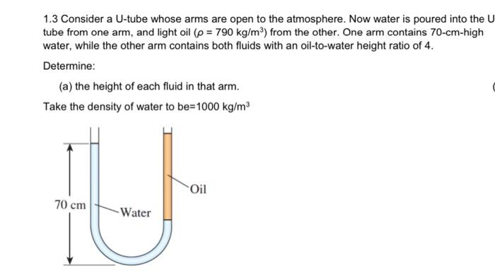 Solved 1.3 Consider a U-tube whose arms are open to the | Chegg.com