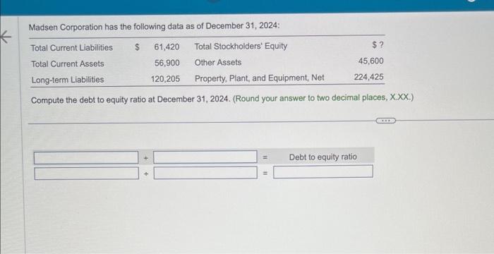 Solved Compute The Debt To Equity Ratio At December 31,2024 | Chegg.com