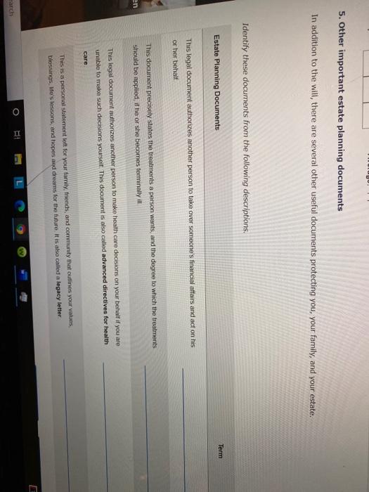 Solved 5 Other Important Estate Planning Documents In Chegg