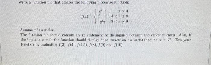 Solved Write a function file that creates the following | Chegg.com