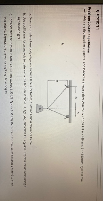 Solved QUESTION 1 Problem: 2D Static Equilibrium Two cables | Chegg.com