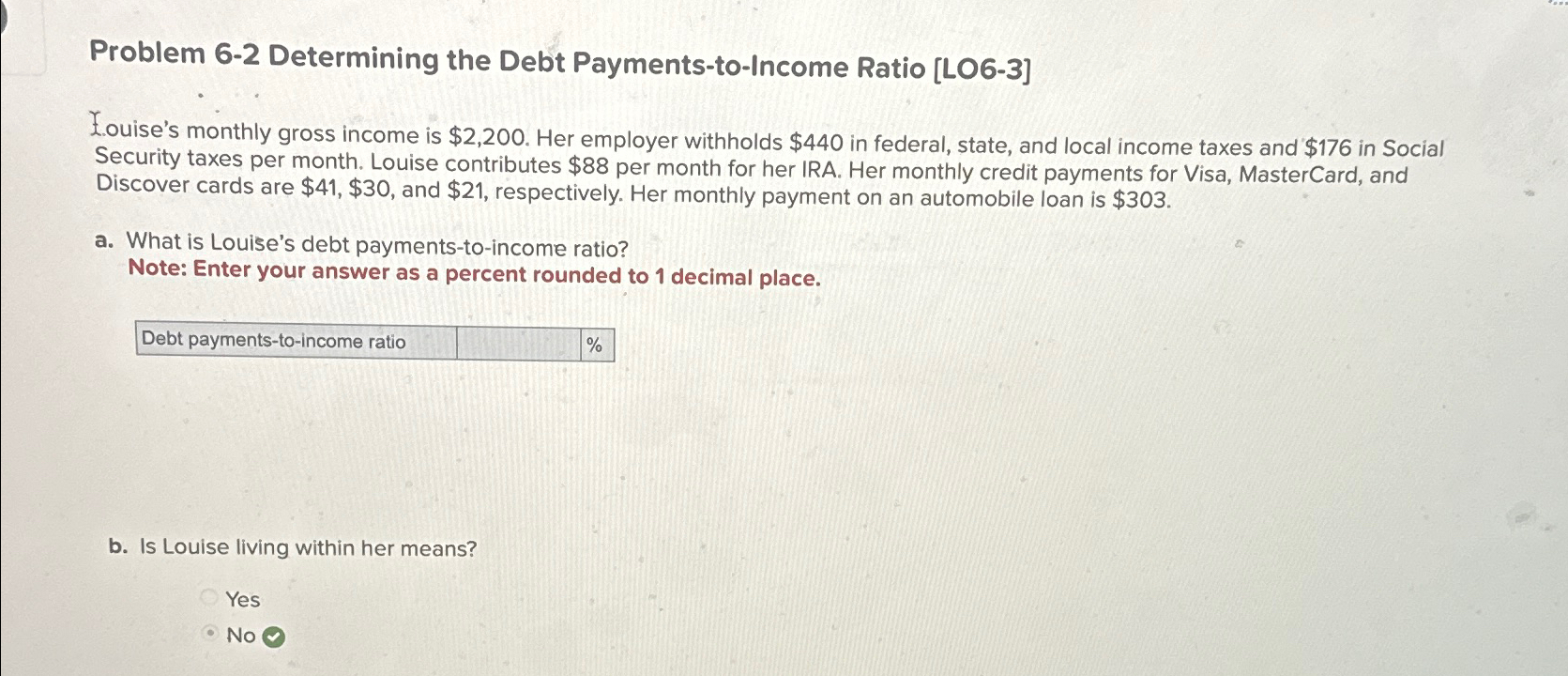 Solved Problem 6-2 ﻿Determining the Debt Payments-to-Income | Chegg.com
