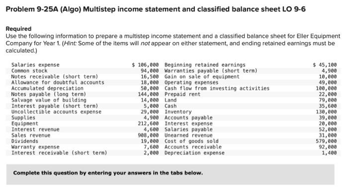 Solved Problem 9-25A (Algo) Multistep income statement and | Chegg.com