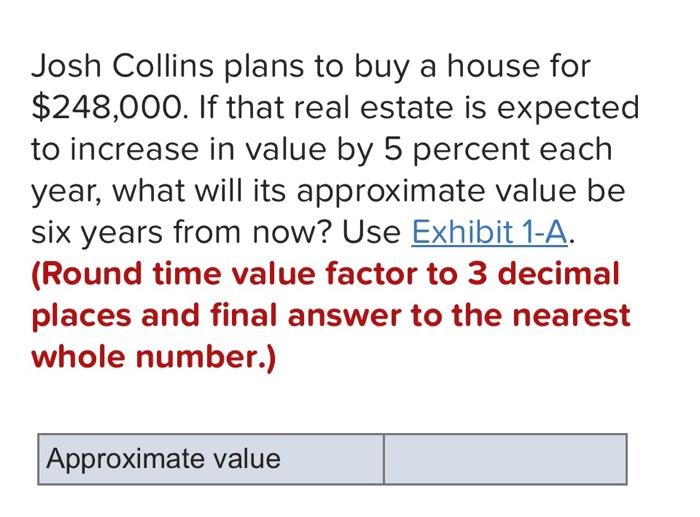 Solved Josh Collins Plans To Buy A House For 248 000 If Chegg