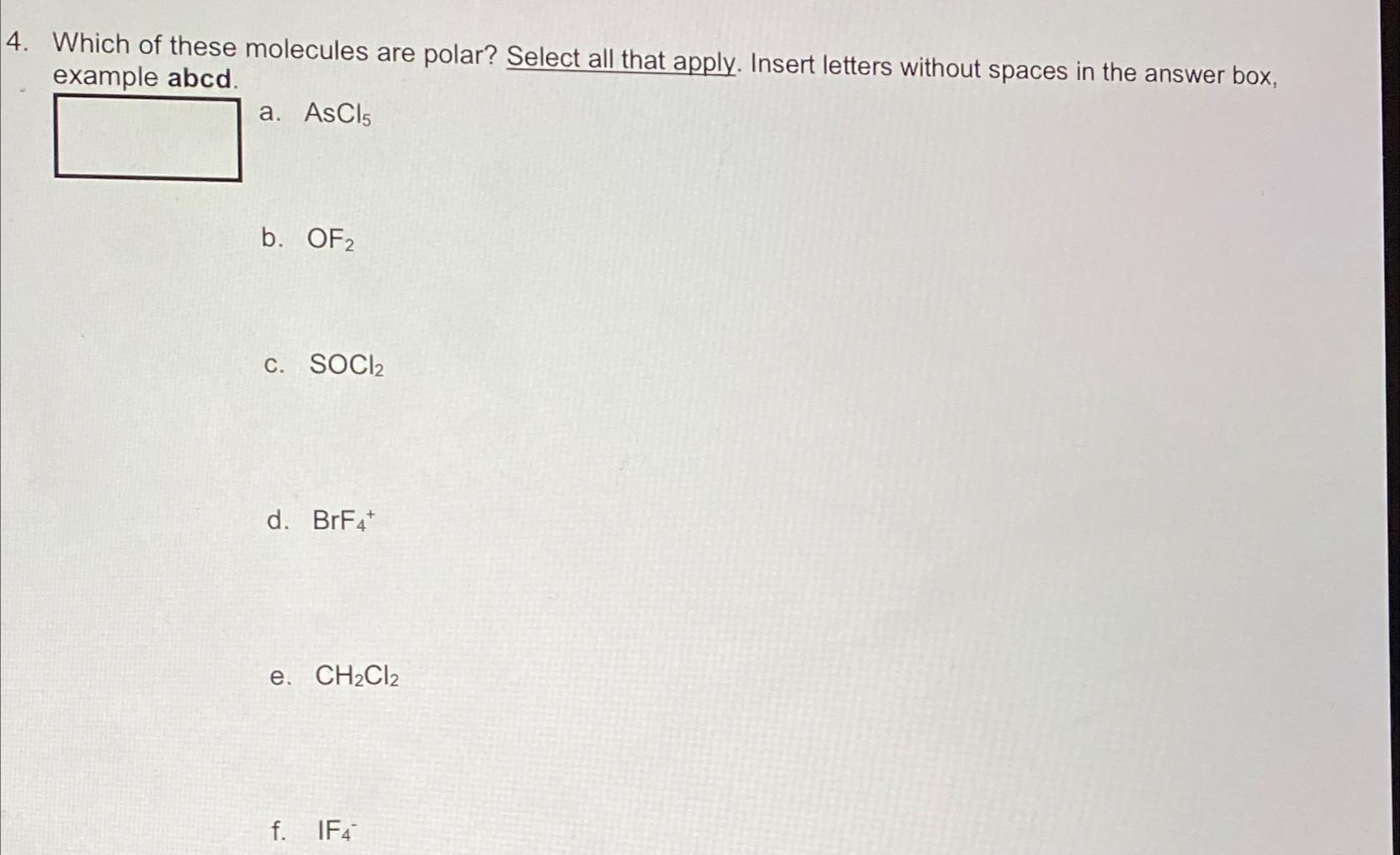 Solved Which of these molecules are polar? Select all that | Chegg.com