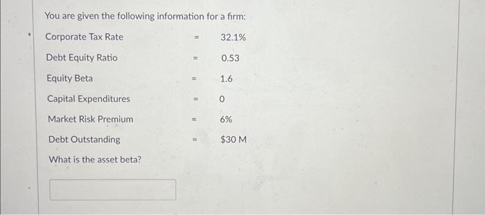 Solved You are given the following information for a firm: | Chegg.com