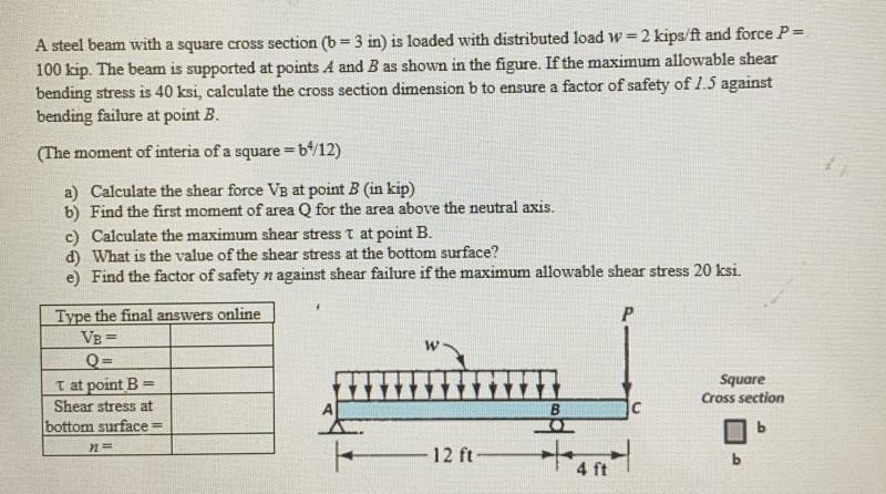 Solved A Steel Beam With A Square Cross Section B 3 In Chegg Com