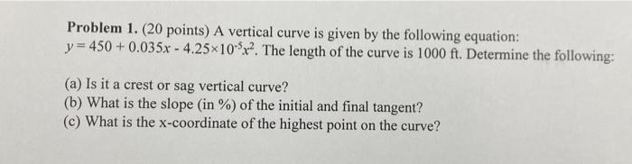 Solved Problem 1. ( 20 points) A vertical curve is given by | Chegg.com