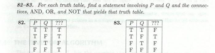 Solved 82-83. For each truth table, find a statement | Chegg.com