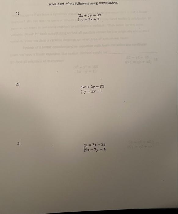 Solved Solve each of the following using substitution. | Chegg.com
