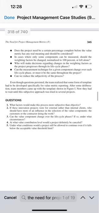 Solved Done Project Management Case Studies (9... The Need | Chegg.com