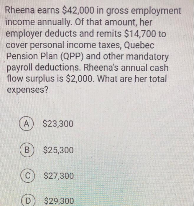 Solved Rheena earns $42,000 in gross employment income | Chegg.com