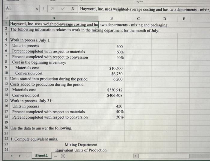 Solved Hayword Inc Uses Weighted Average Costing And Has 2013