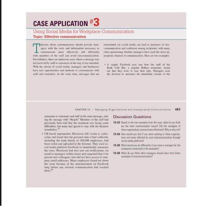 Solved CASE APPLICATION #3 Using Social Media for Workplace | Chegg.com